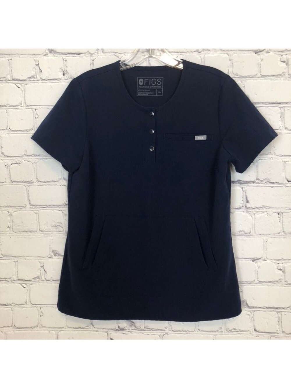 Figs Navy Henley Scrub Top